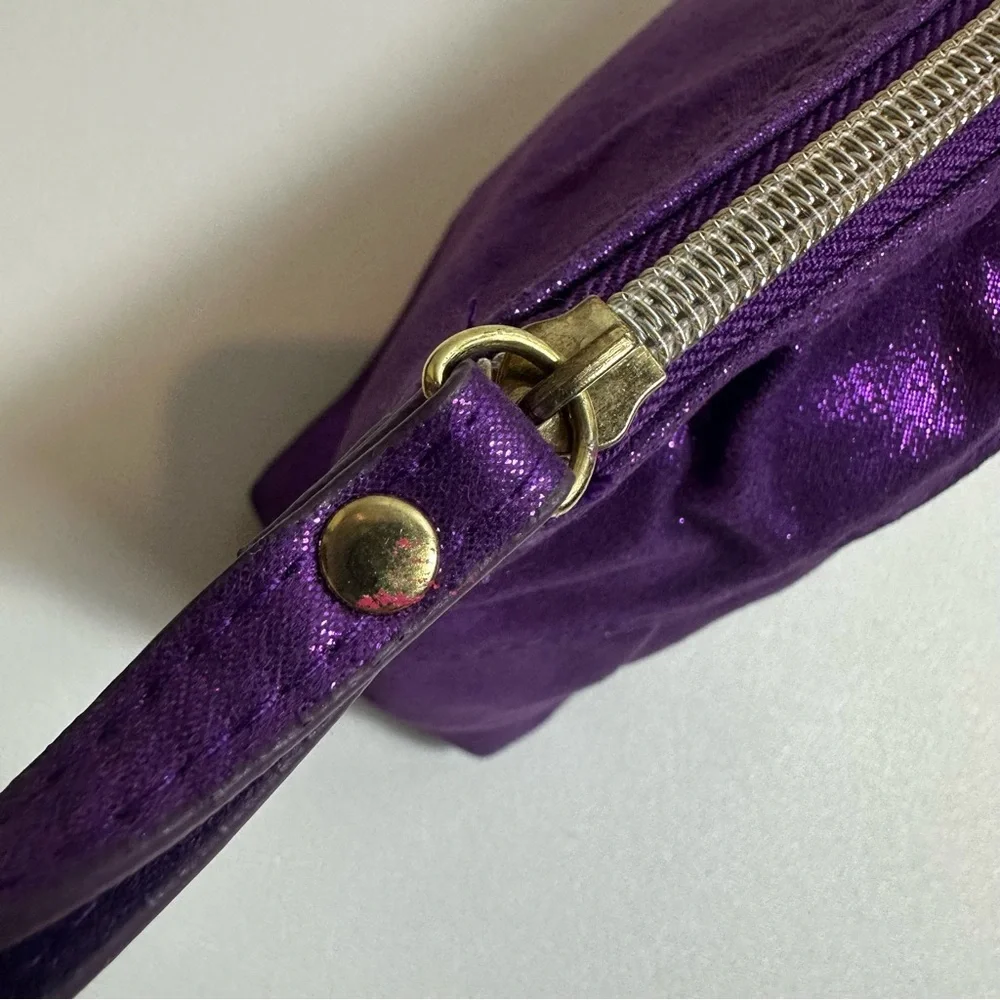 Victorias Secret Metallic Purple Shimmer Ruffle Makeup Bag Case Pouch